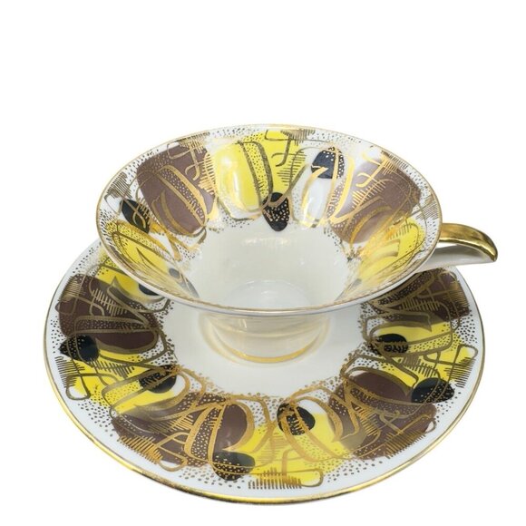 Fine Bavaria German Porcelain Trio Plate Saucer And Teacup Set Heavy Gold Yellow - Picture 2 of 16